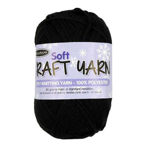 91519 Sullivans 8ply Polyster  Soft Craft Yarn - 85gm - Black