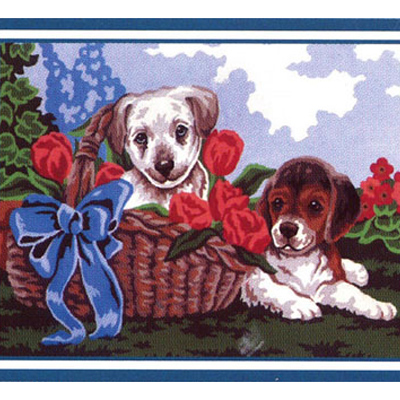 92261 Tapestry Puppies With Basket