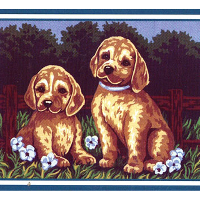 92262 Tapestry 2 Puppies With Flowers
