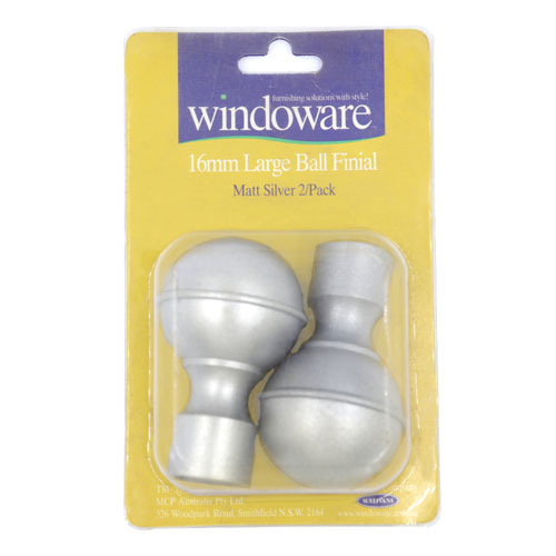 94542 Windoware 16mm Large Ball Finial - Matt Silver - 2 Pack