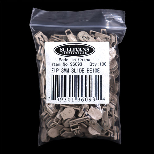 96093 Sullivans Continuous Zipper Sliders - Beige - 100pcs