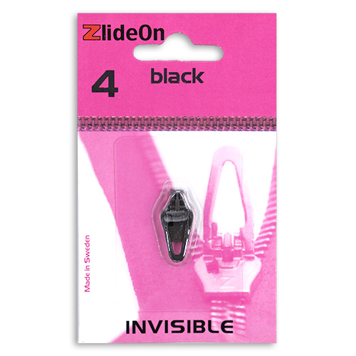 96751 Zlideon Invisible Zip Pulls - Size 4 - Straight Puller - Black