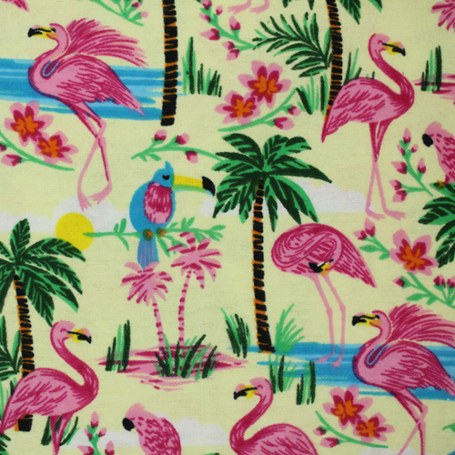 99748 Sullivans Flannelette Fabric - 108cm Wide - Yellow With Pink Flamingos