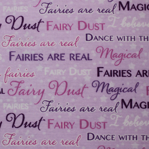 99815 Sullivans Flannelette Fabric - 108cm Wide - Purple With Mulitcoloured Fairy Words 