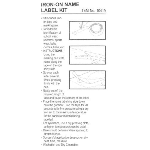 10419 Sullivans 2m Iron On Name Label Kit