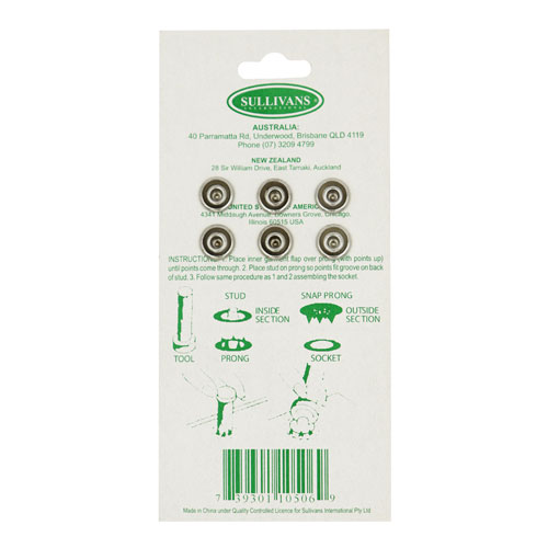 10506 Sullivans 12mm Metal Snap Fastener With Tool - Pearl Silver