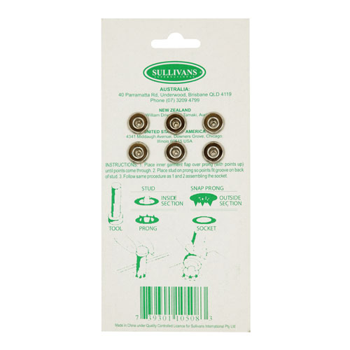 10508 Sullivans 12mm Metal Snap Fastener With Tool - White