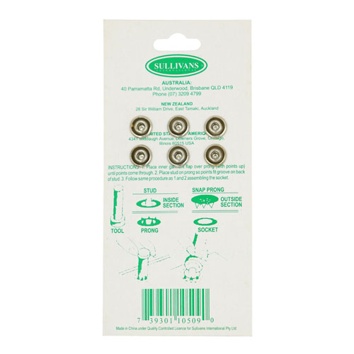 10509 Sullivans 12mm Metal Snap Fastener With Tool - Black