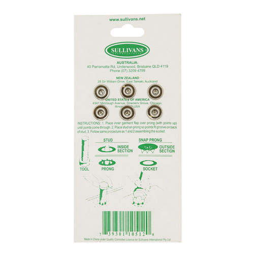 10512 Sullivans 12mm Metal Snap Fastener With Tool - Cream