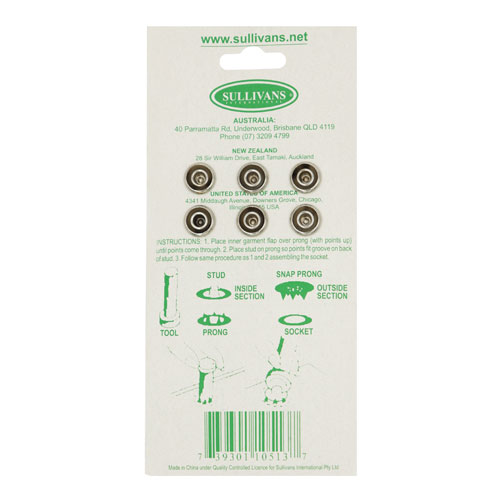 10513 Sullivans 12mm Metal Snap Fastener With Tool - Pink