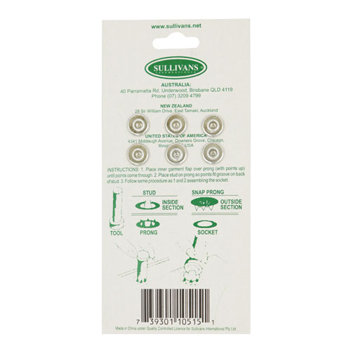 10515 Sullivans 12mm Metal Snap Fastener With Tool - Red