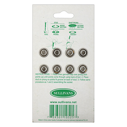 10525 Sullivans 12mm Ring Top Snap Fastener With Tool - Pink