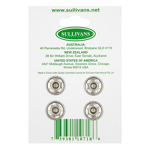 10718 Sullivans Snap Fastener - Size #7/15mm - Silver