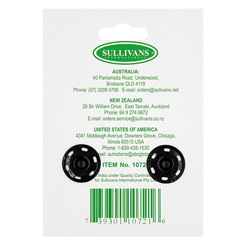 10721 Sullivans Snap Fastener - Size #10/18mm - Black