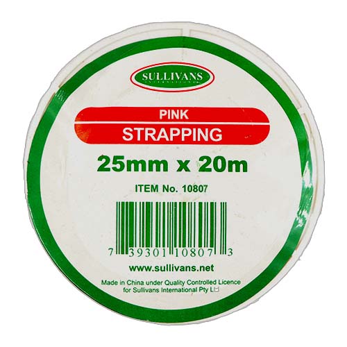 10807 Sullivans 25mm Polypropylene Strapping - Pink - 20mt