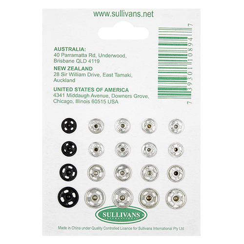 10894 Sullivans Snap Fastener - Assorted Sizes & Colours