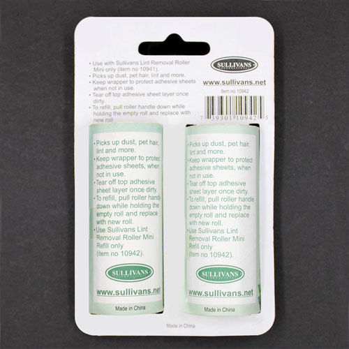 10942 Sullivans All Purpose Lint Removal Mini Roller Refills - 2 Pack
