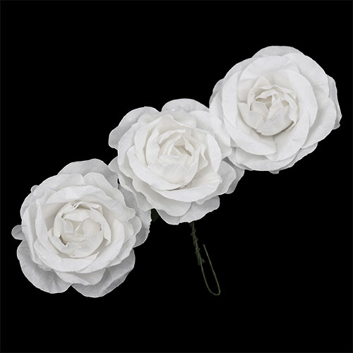 11201 Crafty Bitz Rose With Stem Flower - White - 6pcs