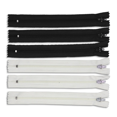 12442 Sullivans 18cm Dress Zips - 6 Pack - 3 White & 3 Black