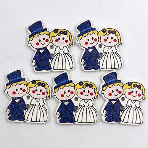 13774 Sullivans Wooden Buttons - Bride & Groom - 5pcs