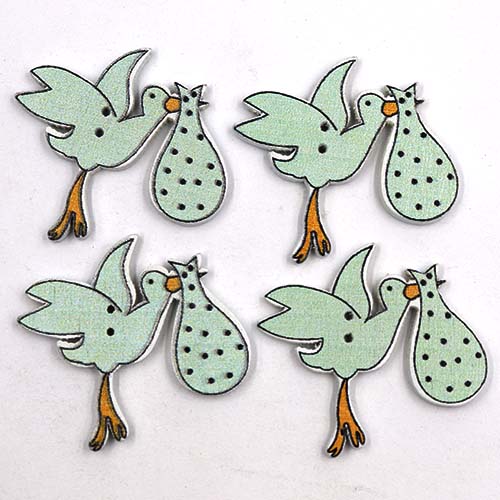 13775 Sullivans Wooden Buttons - Stork With Baby - 4pcs