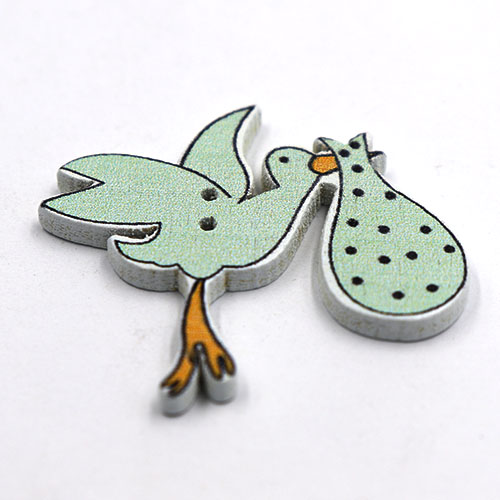 13775 Sullivans Wooden Buttons - Stork With Baby - 4pcs