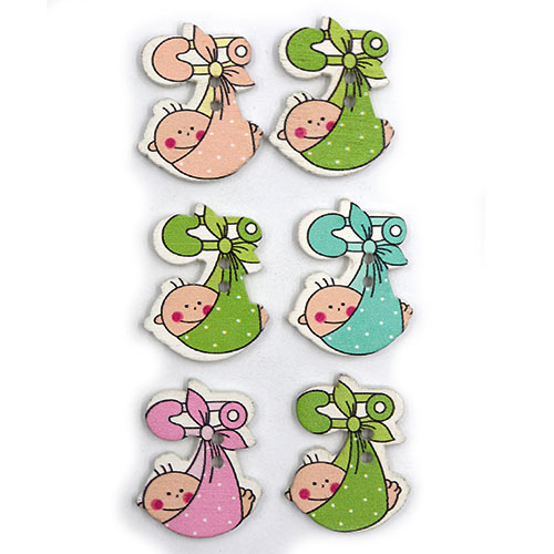 13776 Sullivans Wooden Buttons - Baby In Swaddle - 6pcs