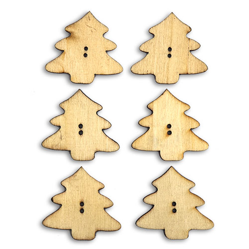 13789 Sullivans Wooden Buttons - Plain Christmas Tree - 6pcs