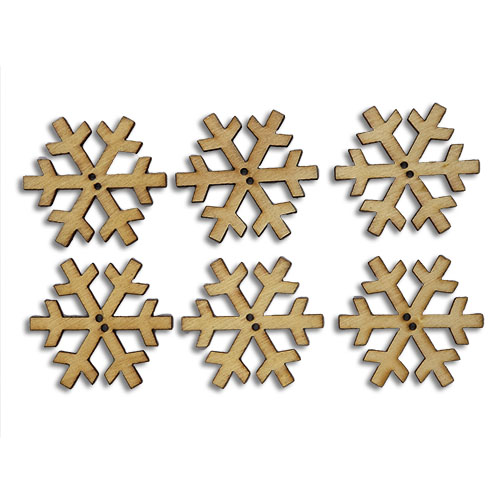 13792 Sullivans Wooden Buttons - Plain Snowflake - 6pcs