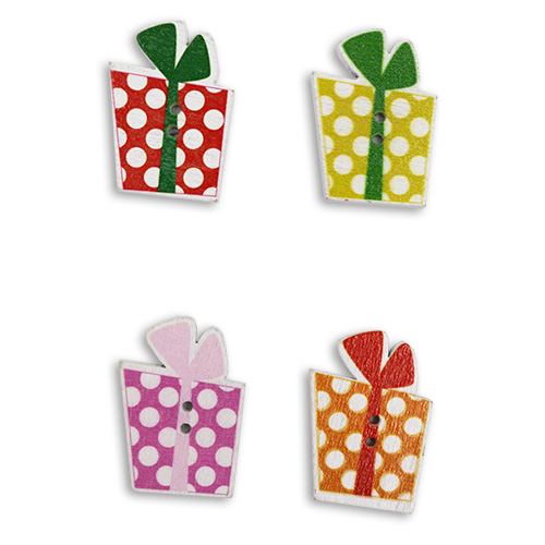 13808 Sullivans Mdf Wooden Buttons - Presents - 4pcs