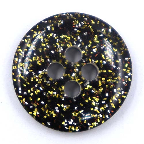 14180 Sullivans 11mm Round Plastic Button 4 Hole - Black With Gold Sparkles - 110 In A Tube