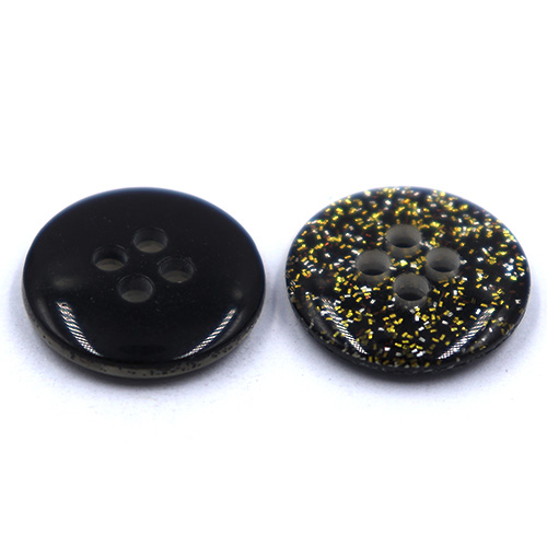 14181 Sullivans 15mm Round Plastic Button 4 Hole - Black With Gold Sparkles - 65 In A Tube