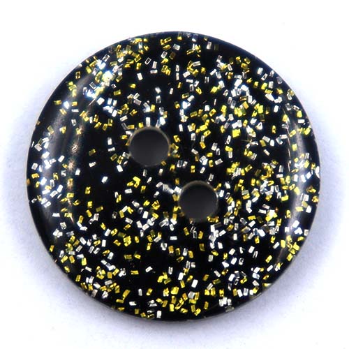 14183 Sullivans 15mm Round Plastic Button 2 Hole - Black With Gold Sparkles - 68 In A Tube