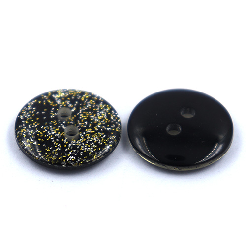 14183 Sullivans 15mm Round Plastic Button 2 Hole - Black With Gold Sparkles - 68 In A Tube