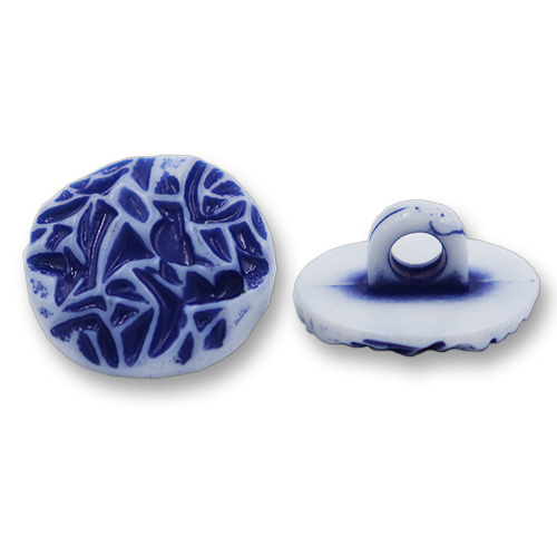 14476 Sullivans 15mm Round Plastic Shank Button - Royal Blue Patterned Effect- White - 46 In A Tube