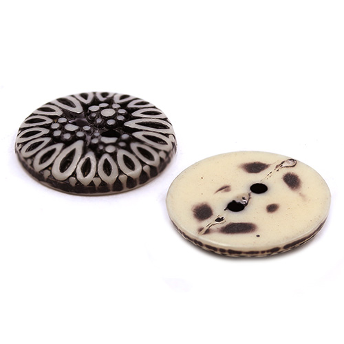 14569 Sullivans 16mm Round Plastic Button 2 Hole - Black With Grey Teardrop Pattern - 43 In A Tube