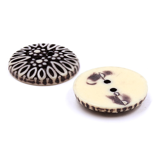 14570 Sullivans 19mm Round Plastic Button 2 Hole - Black With Grey Teardrop Pattern - 31 In A Tube