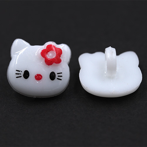 14773 Sullivans 15mm Kids Plastic Button With Shank - White Cat - 35 In A Tube