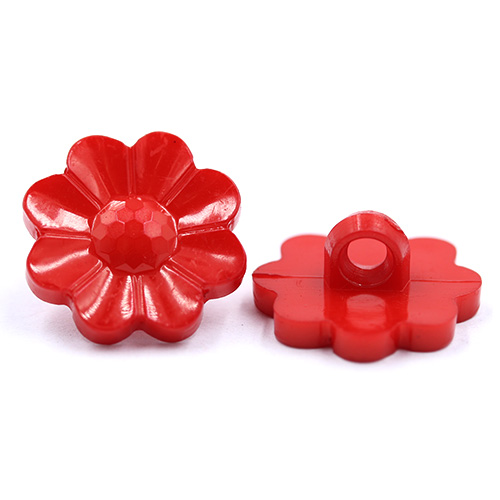14798 Sullivans 16mm Kids Plastic Button With Shank - Red Flower - 35 In A Tube