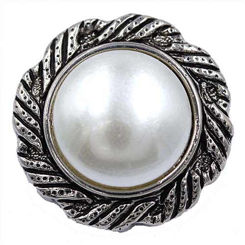 14842 Sullivans 18mm Round Pearl Plastic Button Surrounded With Silver Detailing - 18 In A Tube 