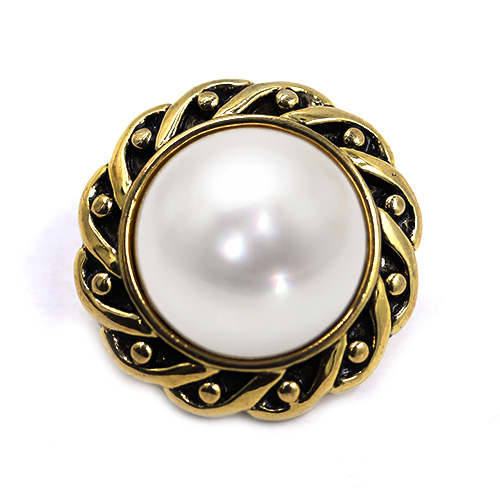 14850 Sullivans 22mm Round Pearl Plastic Button Surrounded With Gold Detailing - 12 In A Tube 