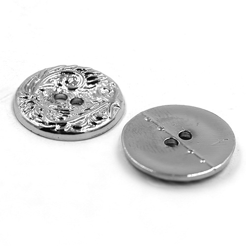 14855 Sullivans 15mm Round Plastic Button 2 Hole Filigree Pattern - Silver - 35 In A Tube