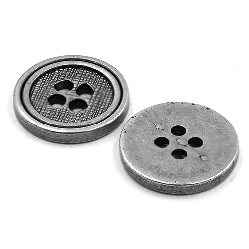 14863 Sullivans 15mm Round Plastic Button 4 Hole - Silver - 19 In A Tube 