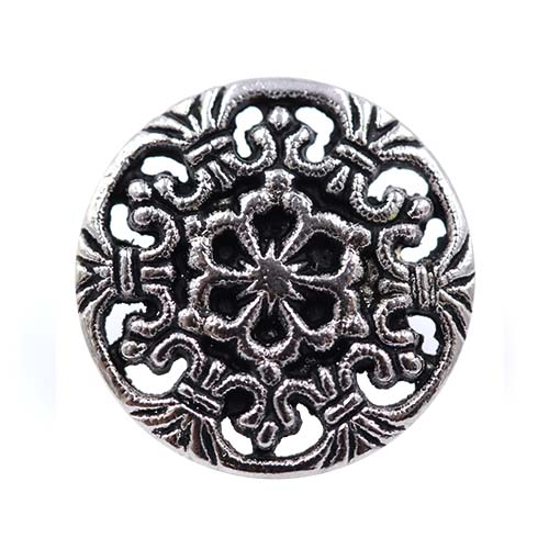14867 Sullivans 15mm Round Metal Shank Button With Filigree Pattern - Silver - 19 In A Tube