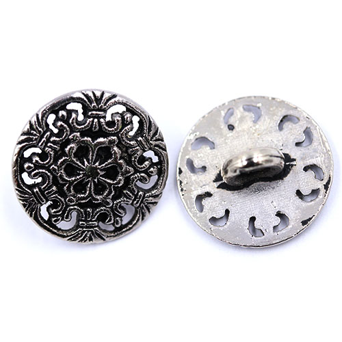 14867 Sullivans 15mm Round Metal Shank Button With Filigree Pattern - Silver - 19 In A Tube
