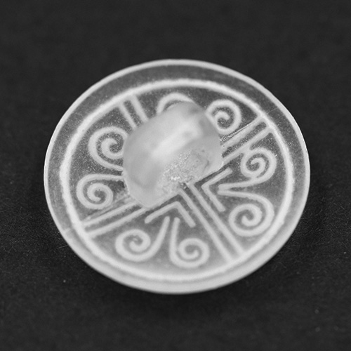 14888 Sullivans 15mm Round Frosted Plastic Shank Button With White Pattern - 19 In A Tube 
