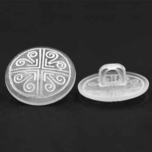 14888 Sullivans 15mm Round Frosted Plastic Shank Button With White Pattern - 19 In A Tube 