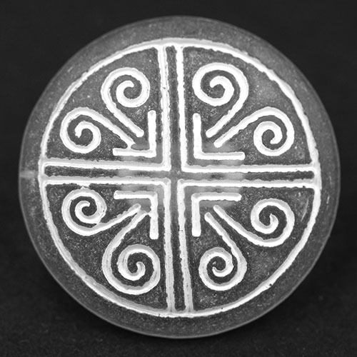 14889 Sullivans 18mm Round Frosted Plastic Shank Button With White Pattern - 16 In A Tube 