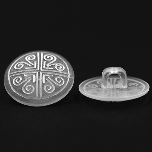 14889 Sullivans 18mm Round Frosted Plastic Shank Button With White Pattern - 16 In A Tube 