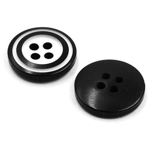 14902 Sullivans 18mm Round Plastic Button 4 Hole - White With 2 Black Borders - 24 In A Tube 